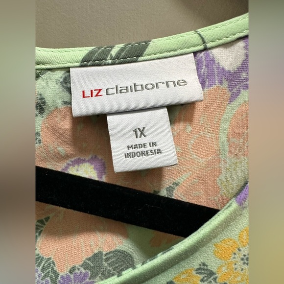 Liz Claiborne Size 1X Green Floral Polyester Blouse NWT - Picture 5 of 8
